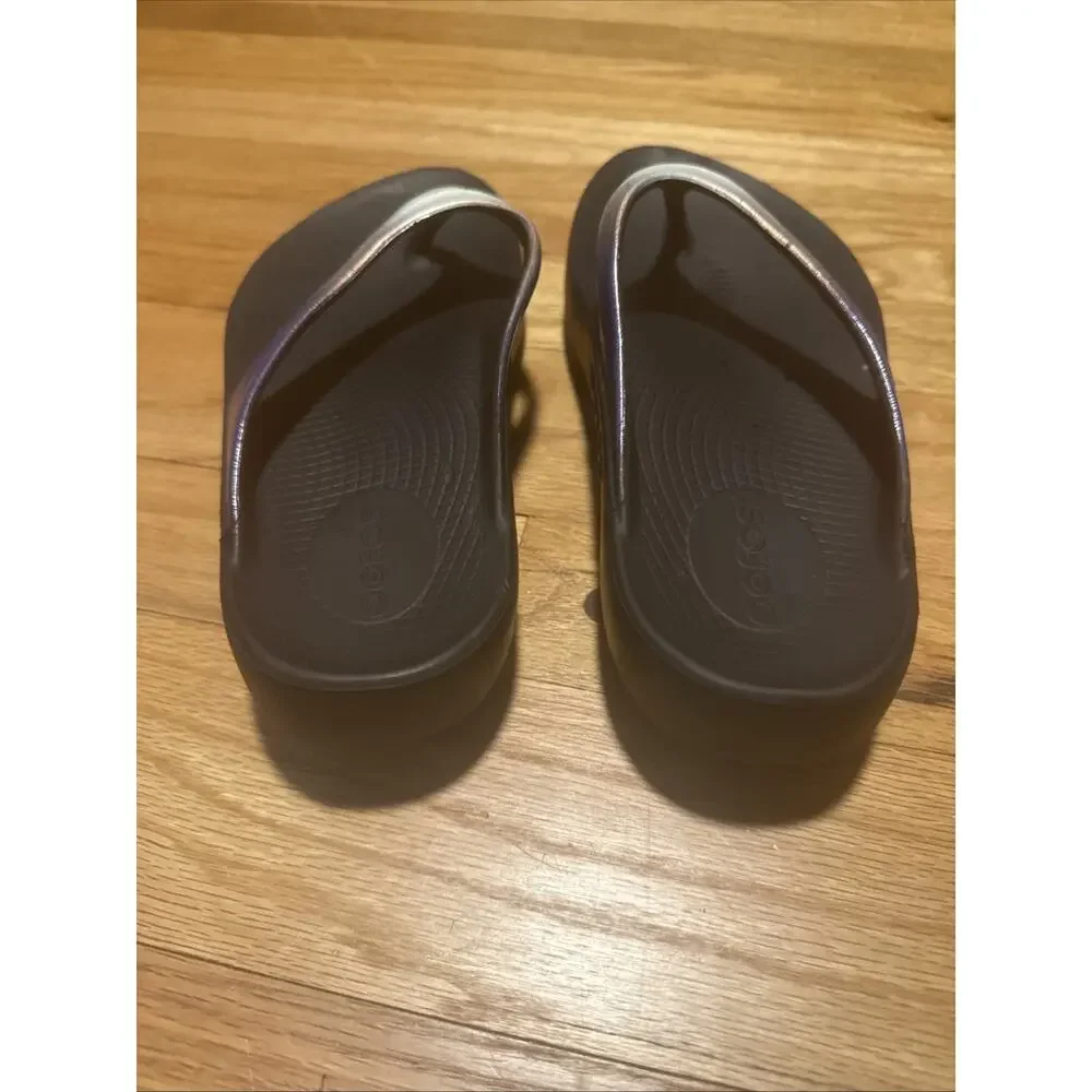 Oofos Women's Original Sandal Color Black W/ Purple/White strap Size 8 (EU 39)
